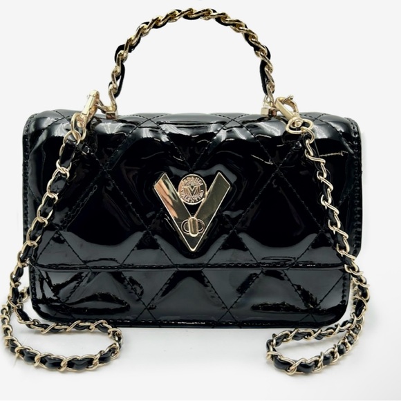Valentino Orlandi Handbags - Valentino Orlandi Black Quilted Mini Bag with Gold Chain in Patent